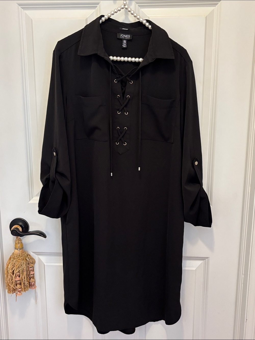 Jones New York Black Lace-Up Shirt Dress sz‎ 10